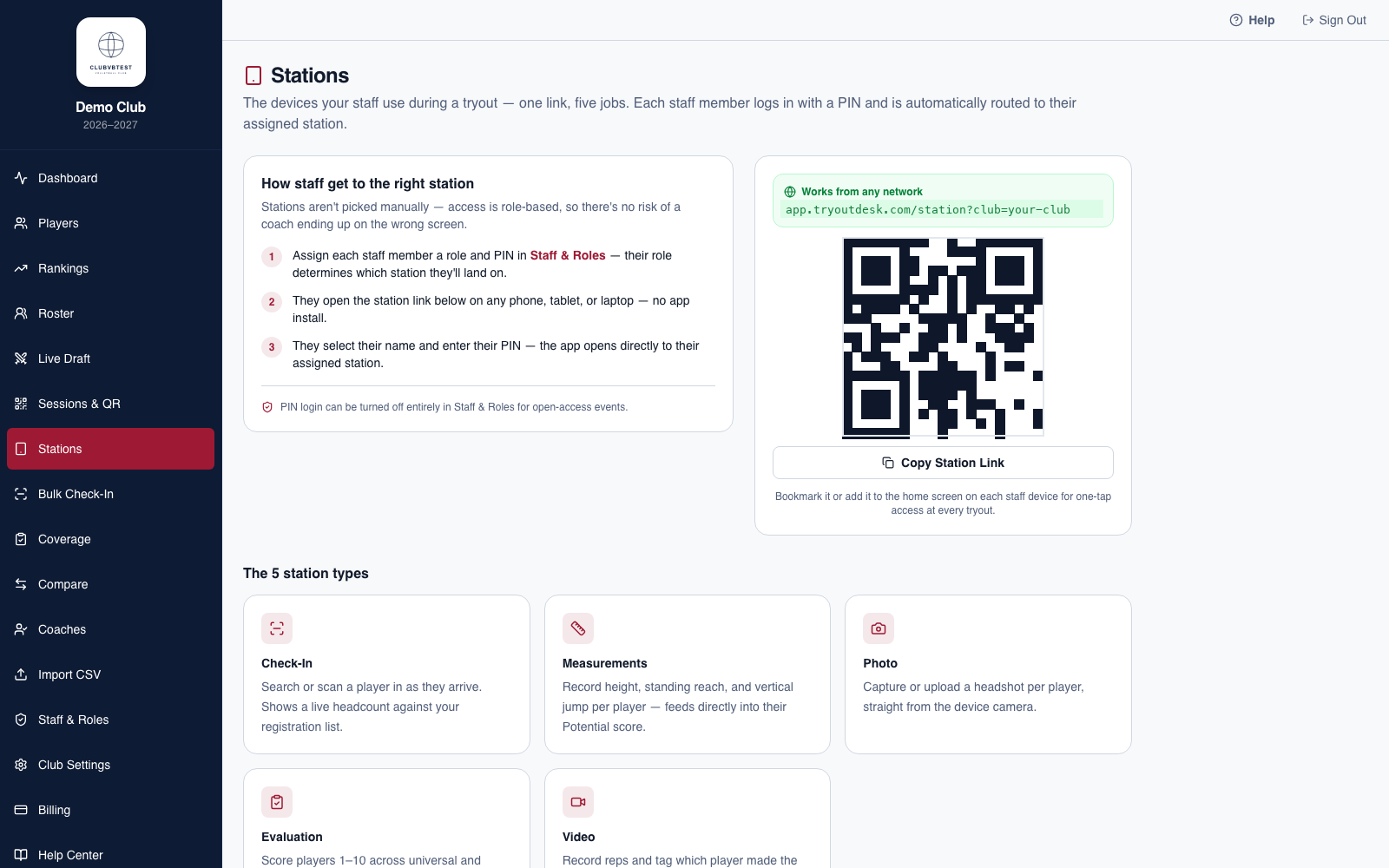 TryoutDesk Stations page