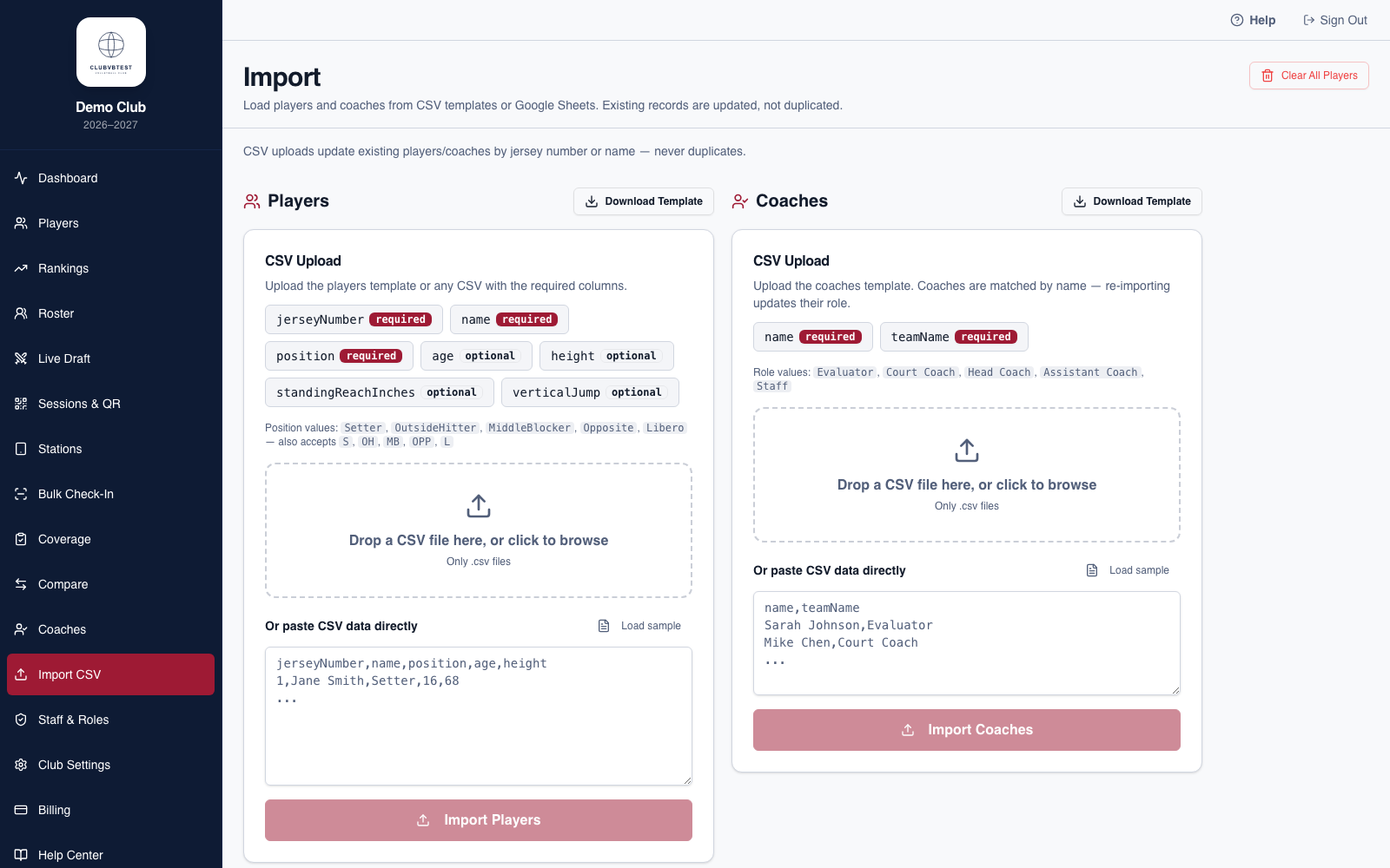 TryoutDesk Import page