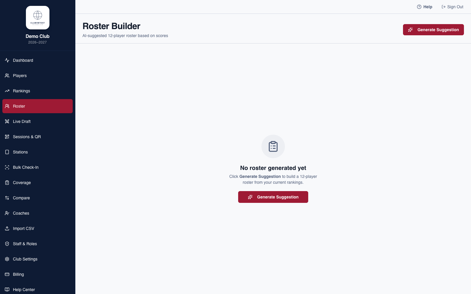 TryoutDesk Roster page